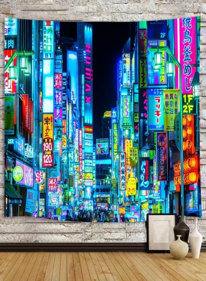 iTapnoom Japanese Anime Tapestry Neon Punk Futuristic City Tapestry Wall Hanging for Men Boys Bedroom Cool Future Japan Tokyo Vaporwave Tapestries Dorm Home Decor 80X60Inch - Image 2